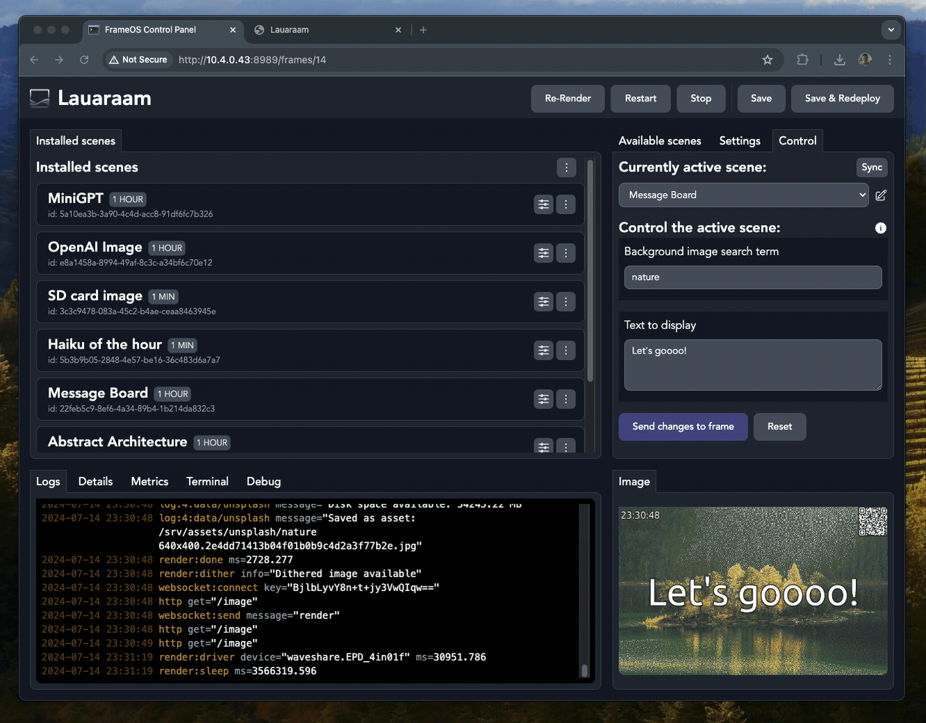 Scene control fields in the FrameOS backend