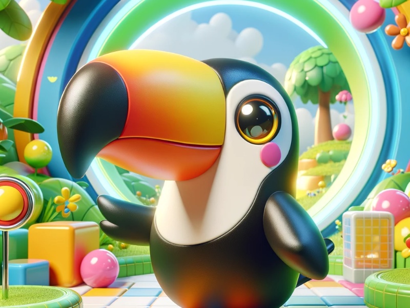 Cuteness Overload gallery scene with a cartoon toucan