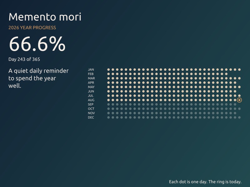 Year progress / memento mori scene, showing the year as a dot grid